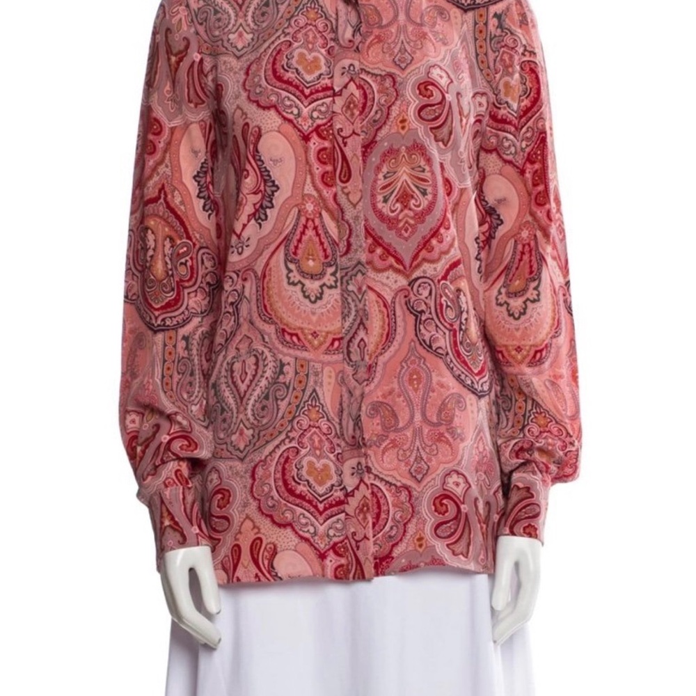 Celine Red and Pink Paisley Blouse 100%silk